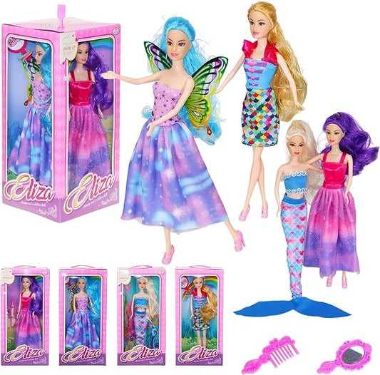 Princess Dolls Playset | 4 in 1 Fashion Mermaid Dolls for Dress Up & Role Play | Collectible Series Mermaid Toys Gift for Girls Age 4-7 | Birthday Party Christmas Children's Day Wish List