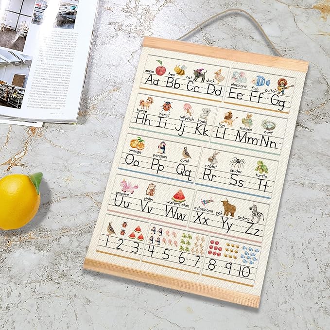 Educational Wall Art Posters, Numbers 1-10 and Alphabet Chart, Learning Posters for Kids,ABC Banner Poster, Canvas Wall Hanging Decor for Toddler Room Playroom Nursery Wall Classroom Decor (Colorful-05)