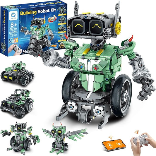 Sillbird Robot Car Building Kit with Remote Control for Boys Ages 8-14, Christmas STEM Coding Robotics Technic Toy Birthday Gifts for Kids, Buildable 5in1 Models with 727 Pieces