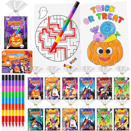 ZMLM 24 Coloring Books for Kids Party Favors: Bulk 24 Crayons Mini Coloring Books for Kids Ages 4-8 Birthday Goodie Bags Stuffers Toddlers Return Gifts Classroom Prizes Teacher Crafts (Halloween)