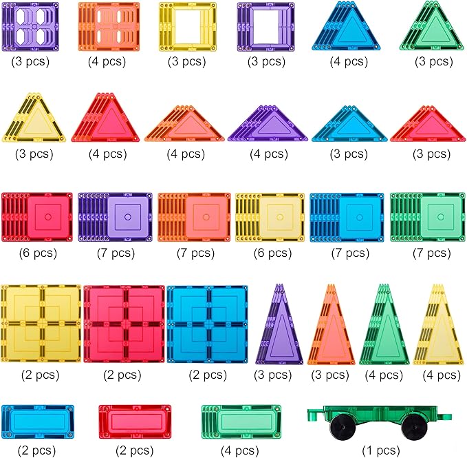 Learn & Grow 110PCs Magnetic Tile Building Set - Kids Magnetic Tiles, Magnet Tile Sets for Boys & Girls, STEM Science & Math Learning Toys - Classroom Construction Toys for Toddlers & Kids Age 3+
