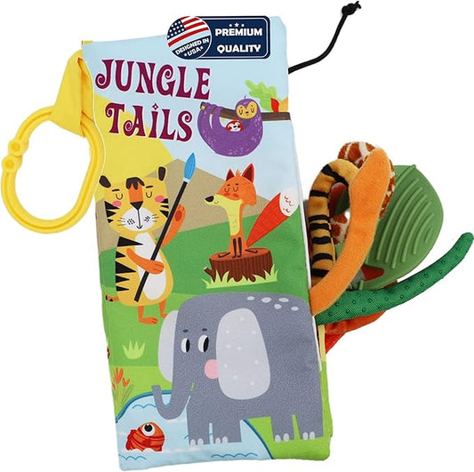 Jungle Baby Stroller Toys,Baby Books 0-6 Months,Touch and Feel Crinkle Cloth Books for Babies Infant Newborn Toys 0-3-6-12-18 Months, Interactive,Shower Gifts for Boys Girls