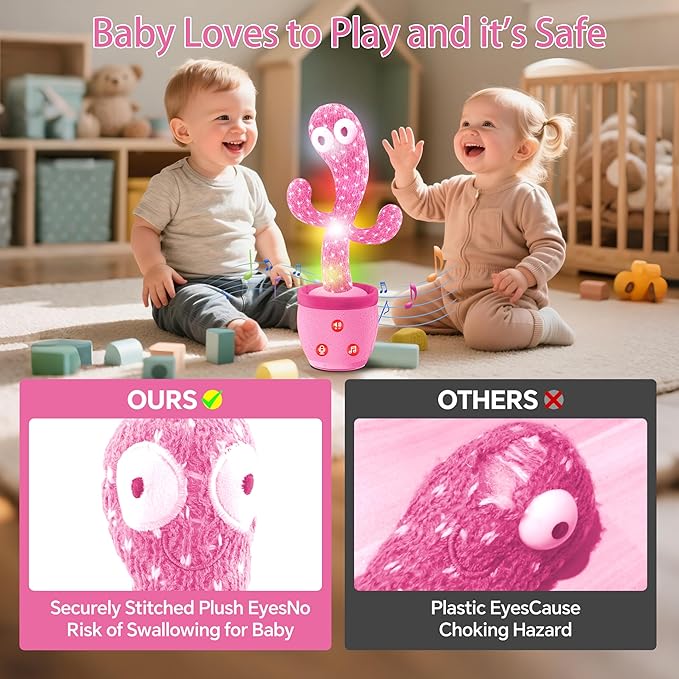See n Say Toys for Toddlers 1-3 Talking Cactus Toy,2025 Dancing Baby Stuff Toy for 1 2 3 Year Old Boy Girl,Great Christmas Kids Gifts,Pink Infants Xmas Stocking Stuffers for Babies Items