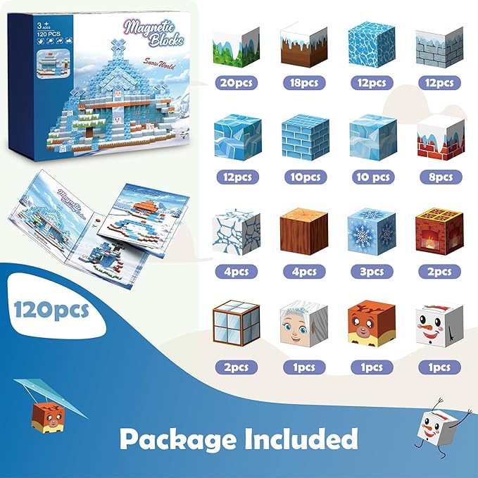 Magnetic Building Blocks Construction Set, Educational STEM Toy (Ice-Castle)
