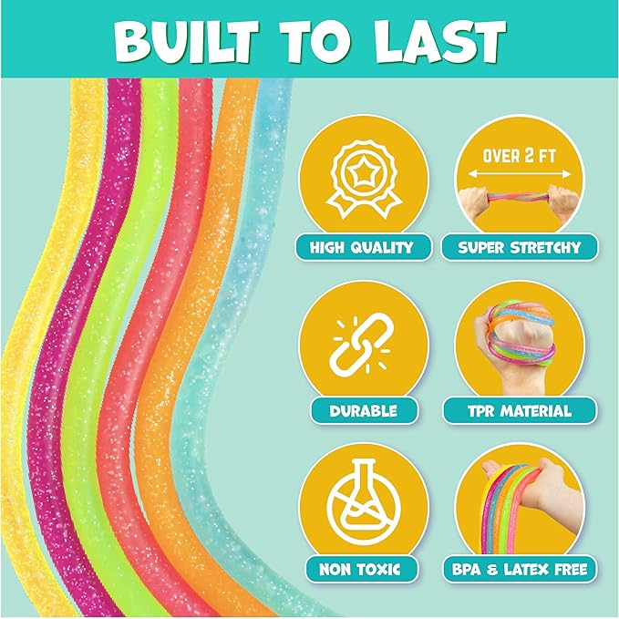 BUNMO Stocking Stuffers for Kids - Stretchy Sensory Strings - Sensory Toys for Kids - Stocking Stuffers for Boys and Girls - Hours of Fun - Glitter - 6 Pack