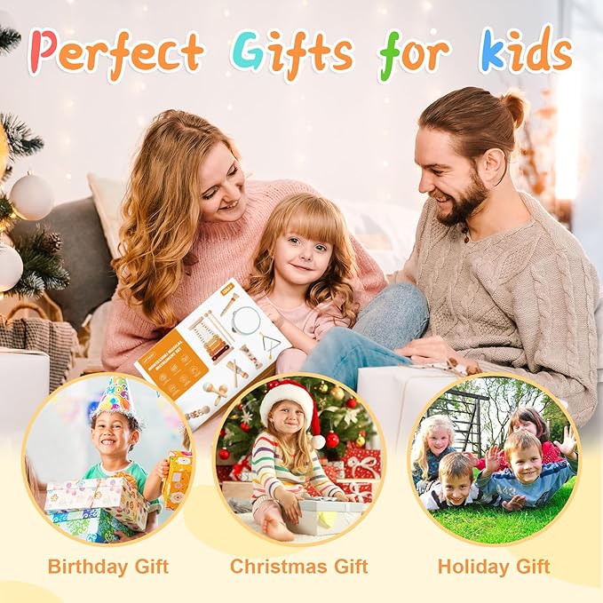 Toddler Musical Instruments Sets, Montessori Wooden Percussion Educational Baby Musical Toys Xylophone Maracas Tambourine for 2 3 4 Year Old Girls Boys Christmas Stocking Suffers Gifts for Kids