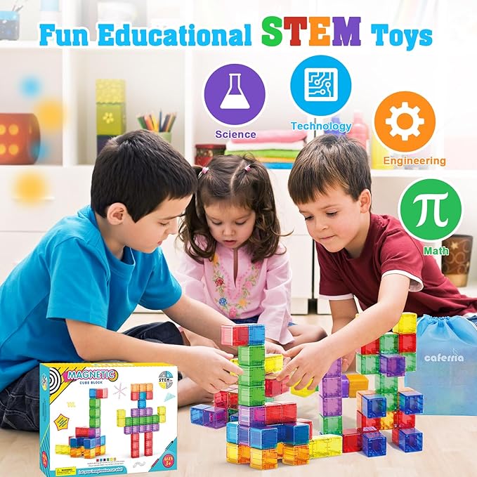 1.4 inch Large Magnetic Blocks for Kids, 30pcs Magnet Building Blocks, Preschool STEM Sensory Montessori Stacking Cubes Educational Building Toys for 3 4 5 6 7 8 Year Old Boys Girls