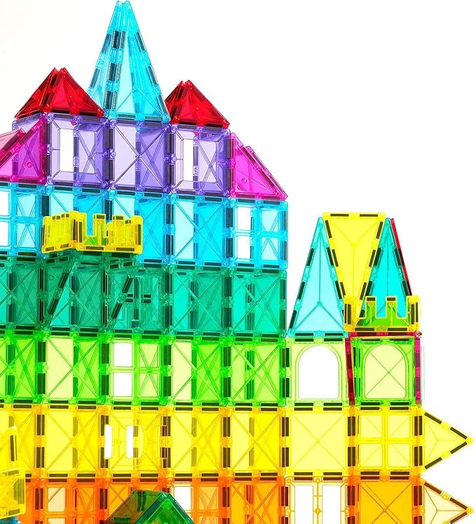 Magnetic Tiles, 96PCS Magnetic Block Toddler Toys with 2 Cars, 3D Clear Magnet Building Tiles Set, STEM Educational Toys for Kids 3-9 Years