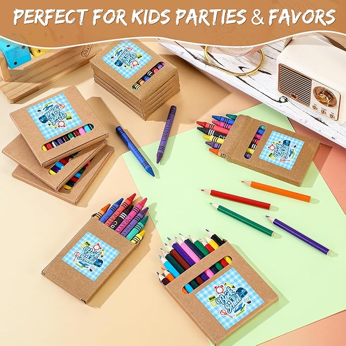 10 Sets Colored Pencils Pre-sharpened and Crayons Bulk Christmas Back to School Supplies, Holiday Bundle in Box Mini Pencils Crayons Bulk Teacher Supplies, Cute Xmas Back to School Gifts