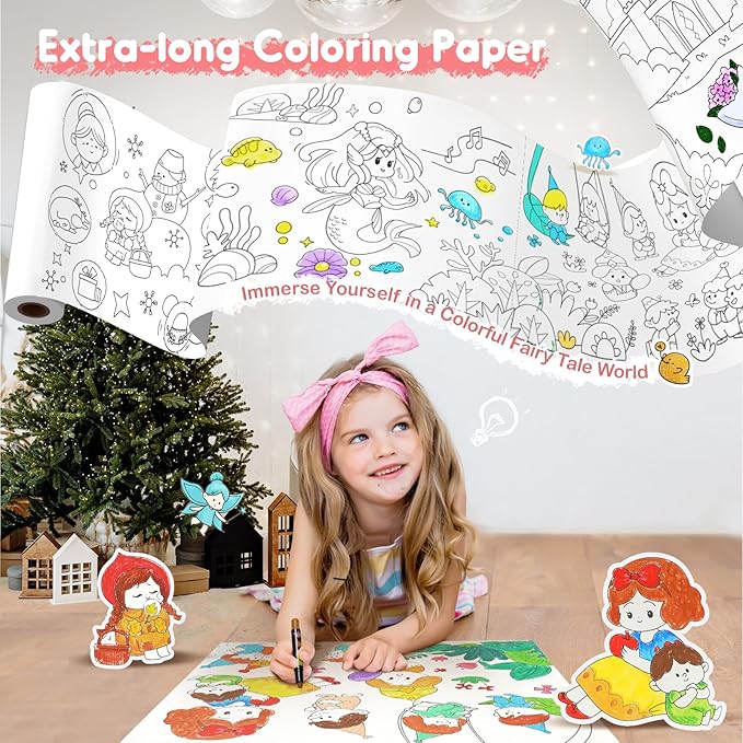 Jar Melo Mermaid Coloring Roll for Kids -Sticky No Mess Coloring Poster for Toddlers, 118×15.74 Inches Large Coloring Tablecloth, Drawing Paper for Kids' Easel Ideal Gifts for Home Birthday Party