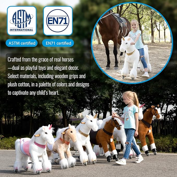 UFREE Horse Best Birthday Gift for Girls. Ride on Walking Horse Toy, Height 36 inch for Children 4 to 9 Years Old, Amazing Birthday Surprise.(White Mane and Tail)
