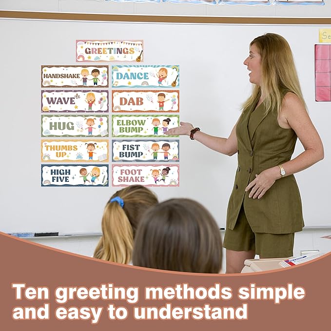 Wehhbtye Boho Classroom Greeting Poster, 9.4'' x 3'' Social Distancing Greetings Poster, Waterproof Greetings Choice Classrooms Rules Posters for Back to School Classroom Decor Teacher Supplies