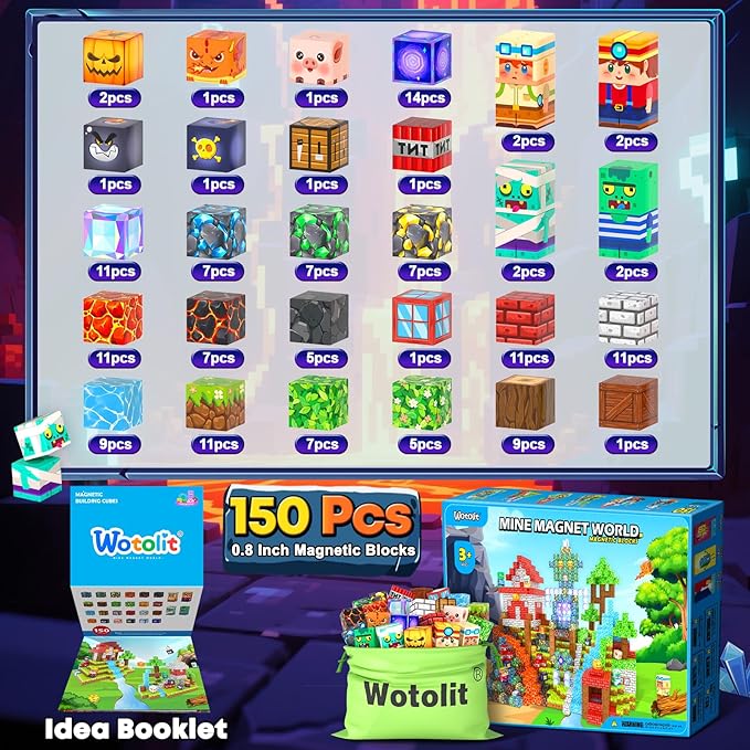 Magnetic Blocks Toys, Build Mine Magnet World Set, Magnetic Tiles Building for Boys & Girls Age 4-8 5-7, STEM Montessori Sensory Toys for Toddlers Kids Gifts