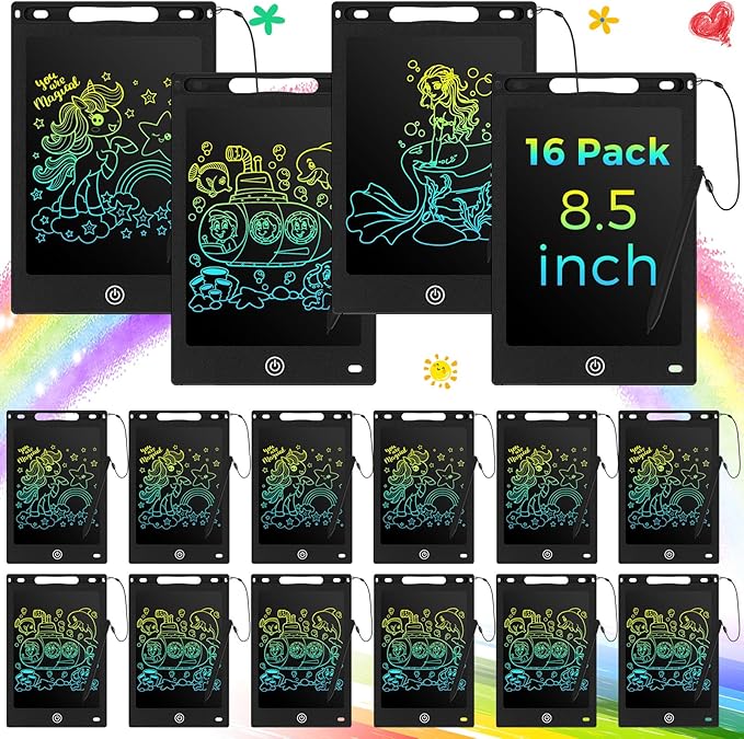 Epakh 16 PCS LCD Writing Tablet for Kids - 8.5 Inch Reusable Writing Board Drawing Doodle Pad Gift for Girl & Boy, Toddlers, Back to School, Birthday Party Favors(Black)