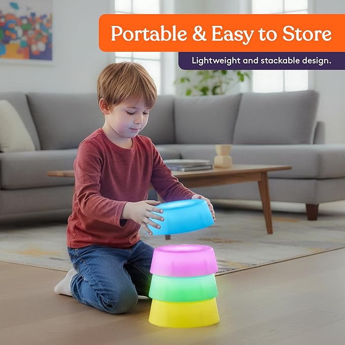 Special Supplies LED Stepping Stones for Kids – 4 Pack Light-Up Balance Blocks – Promote Coordination, Balance, Strength for Toddlers & Children – Durable Non-Slip Rubber, Safe Indoor & Outdoor Play