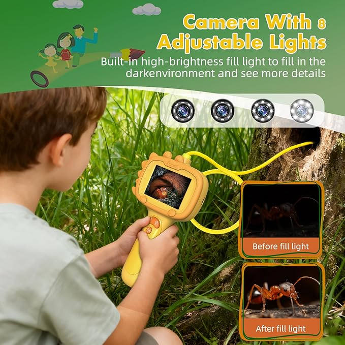 Borescope Camera with Light for Kids | STEM Science Educational Toy for 4 5 6 7 8 9 10 12 Years Old Boys & Girls | Birthday Gift for Outdoor Adventures & Nature Discovery (Orange)