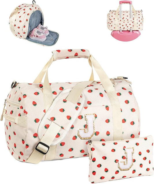 Dance Recital Gifts for Girl, Girls Gym Bag, Kids Personalized Weekend Duffel Bags with Shoe Compartment, Initial Travel Tote with Makeup Bag, Birthday Gift for Niece Daughter (Letter J)