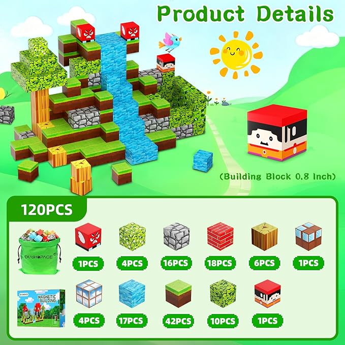 Magnetic Building Blocks STEM Toys for Kids Ages 3-12 – 120 PCS Educational Construction Set with Storage Bag, Safe & Durable Learning Toys for Toddlers Children Boys Girls