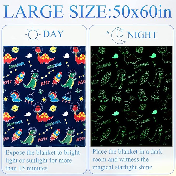 SALIMAH Glow in The Dark Blanket Dinosaur Gifts for Girls, Toys for Girls Boys Age 2 3 4 5 6 7 8 9 10 Year Old, Soft Kids Blankets Gifts for Grandkids Teens for Christmas Birthday, 50"x60"