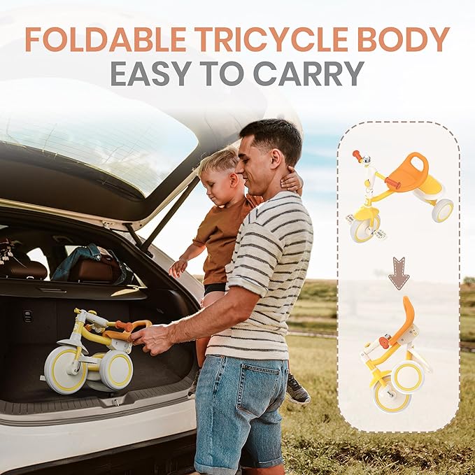 besrey Toddler Tricycle with Bell, Kids Tricycle Age 18 Months to 5 Years, Kids Trike, Toddler Bike for 1.5-5 Year Olds, Baby Trike, Gifts & Toys for Boys & Girls, Yellow