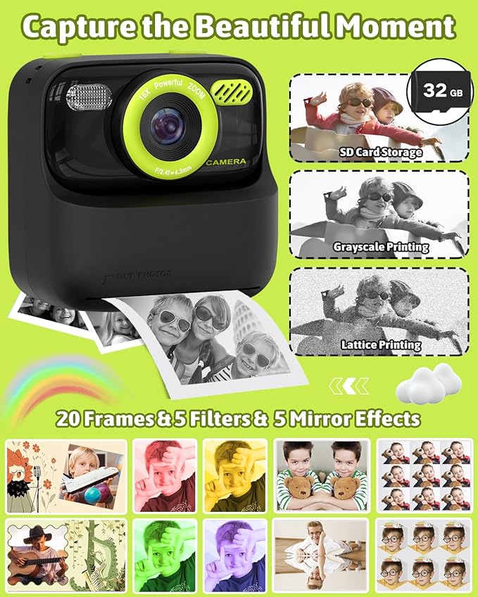 Mgaolo Kids Camera Instant Print Photo,Children Digital Camera Toys Gift with HD Video for Girls Boys 3-12 Age,Chritmas Birthday Festival Present for 3 4 5 6 7 8 9 Year Old Child (Black)