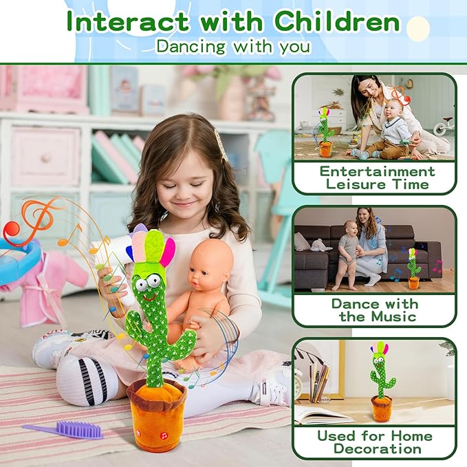 Adjust Volume Dancing Talking Cactus Baby Toy Singing Mimicking Recording Toys Repeats What You Say, Comes with 120 English Songs Singing Talking Musical Toys