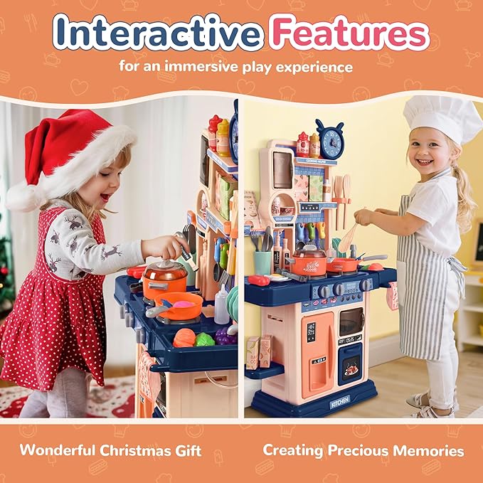 cossy Kids Play Kitchen,Toddler Kitchen with Sound and Light,Cooking Stove with Steam,Play Food Toy and Kitchen Accessories,Play Kitchen for Toddlers,Blue