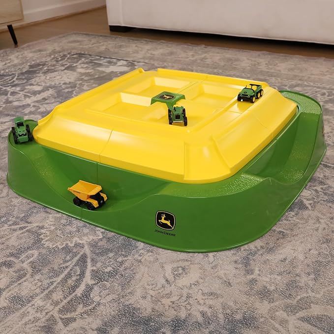 John Deere Sandbox Playset with Protective Cover, Includes 5 Realistic Trucks & Tractors, Perfect Outdoor Sand Toy for Kids, Imaginative Play & Active Backyard Fun