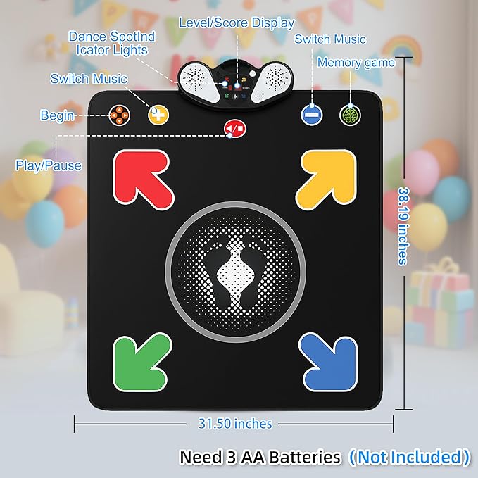 Kids Foldable Dance Mat, Soft Non-Slip Dance Pad with Built-in 8 Songs & MP3 External Play, Multiple Challenge Levels, Stimulate Kids’ Sports Talent, Ideal for Child Ages 3+