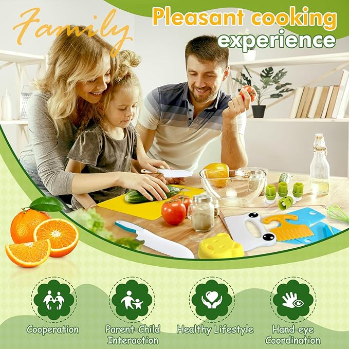 Chanking 17 Pieces Kids Knife Set for Real Cooking Child-Friendly Plastic Chef Tools, Montessori Kitchen Toys, Gifts for Boys and Girls Ages 4+