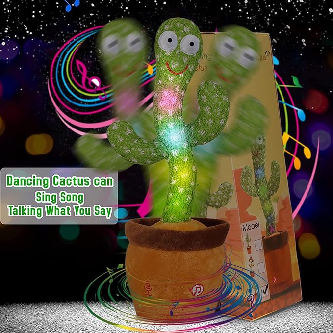 Emoin Talking Dancing Cactus Toy Mimicking Toy, Singing Cactus Mimicking Recording Repeating What You Say with LED English Songs for Toddlers Boys Girls, Interactive Baby Toys