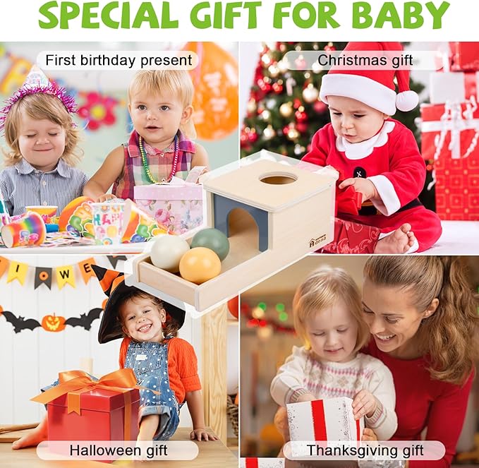 Adena Montessori Wooden Toy for 6-12 Month Baby 3 Balls,Sorting and Stacking Colorful Learning Education Toy for Toddler Kid 1-2 Year Old, Preschool Developmental Girl and Boy Gift