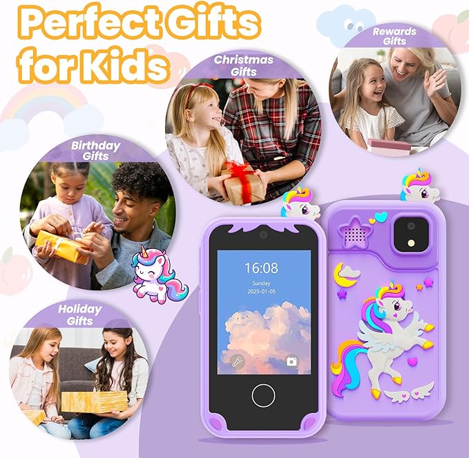 Kids Phone for Girl Toys, Kids Camera Toy Smart Phone Christmas Birthday Gifts Toddler Ages 2, 3, 5, 7, 8, 10 Year Old, Educational Learning Toys with 2.8" Touchscreen, Music Video Game (Purple)