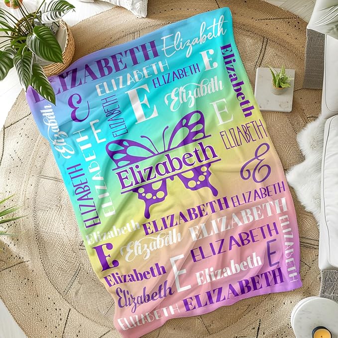 Kids Blanket for Girls 3-5, Custom Butterfly Gifts for Adults Teens Women, Personalized with Name Soft Warm Comfy Lightweight Monogram Butterfly Accessories Blankets for Travel Camp Home Living Room