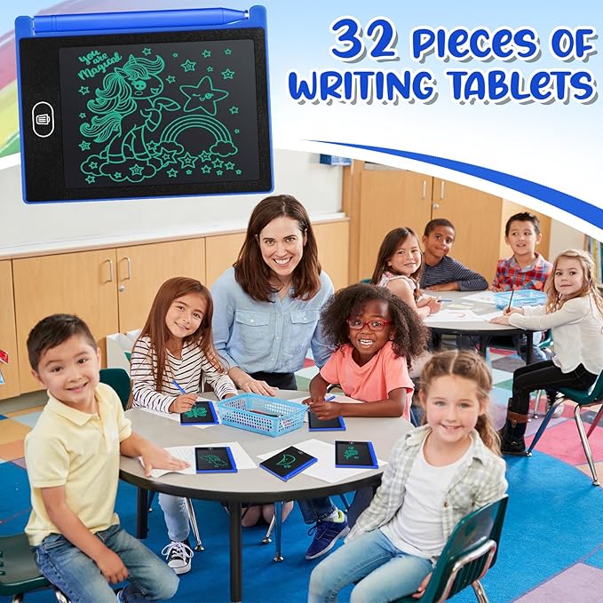 Zhehao 32 Pcs Mini LCD Writing Tablet 4.5 Inch Educational Toys Learning Writing Pad Erasable Drawing Pad Reusable Learning Toy Gift Preschool Art Board for Girls Boys Birthday Favor (Blue)