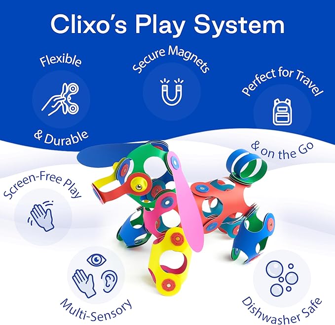 Clixo Rainbow 42 Piece Pack. Flexible Imagination Boosting Magnetic Building Toy. Modular Designs for Hours of STEM Play. Kids Basket Stuffer Gift. Multi-Sensory Magnet Toy, Travel Friendly. Ages 4-99