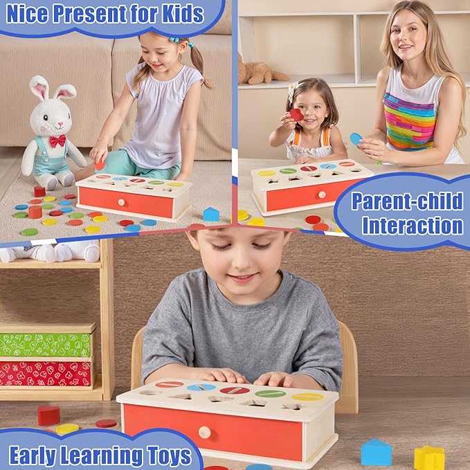 Wooden Color Shape Sorting Matching Toys, Shape Sorters for Toddlers, Fine Motor Skills Early Learning Montessori Toys, Gift for 3 4 5 6 Year Old Boy Girl Kid Gifts