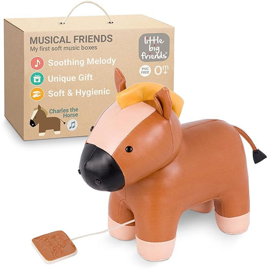 Little Big Friends Musical Baby Toy – Soft Plush Pull-String Cord Classical Toy for Baby & Toddlers | Soothing Stuffed Cuddly Animal Gift | Charles The Horse
