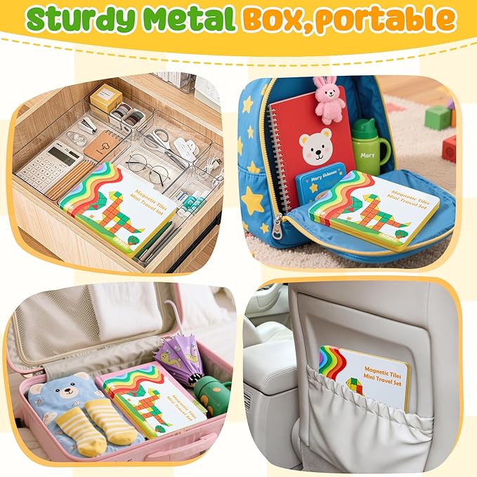 FNJO Mini Magnetic Tiles, Magnet Building Set,60 PCS Building Blocks Set STEM Preschool Montessori Toy for Kids Boys Girls