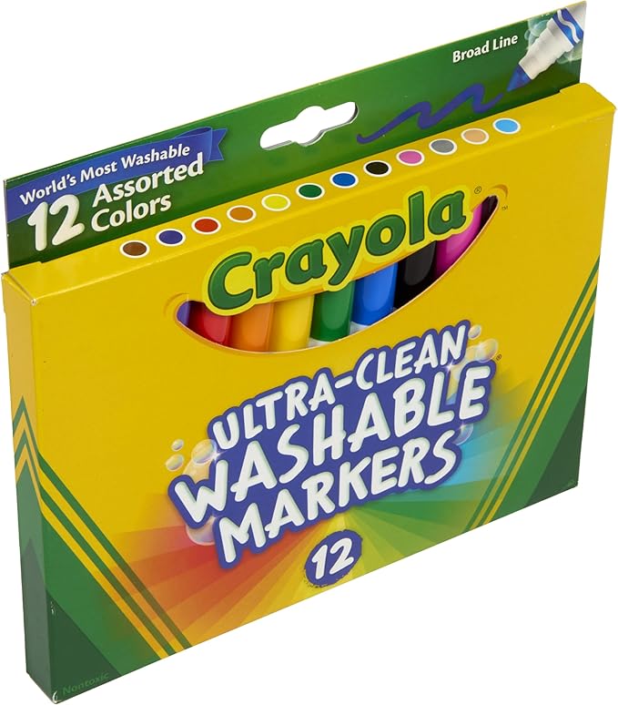 Crayola Broad Line Markers (12 Count), Washable Markers for Kids, Assorted Colors, Arts & Crafts Supplies, For Coloring Books & Art Projects, Ages 3+