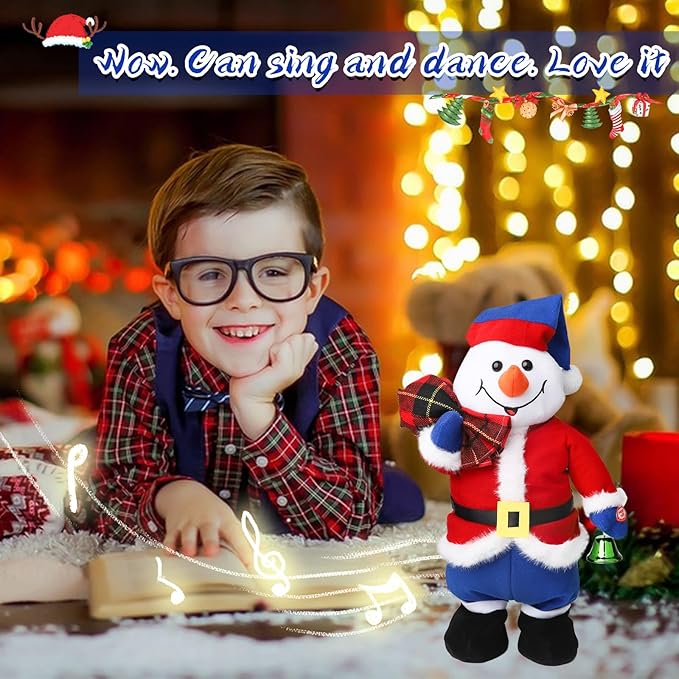 Jumping Dancing Singing Santa, Singing Dancing Santa Claus Toys Animated Christmas Plush Toy Funny White Elephant Musical Plush Toys 2025 Xmas New Year Gift for Kids,15"