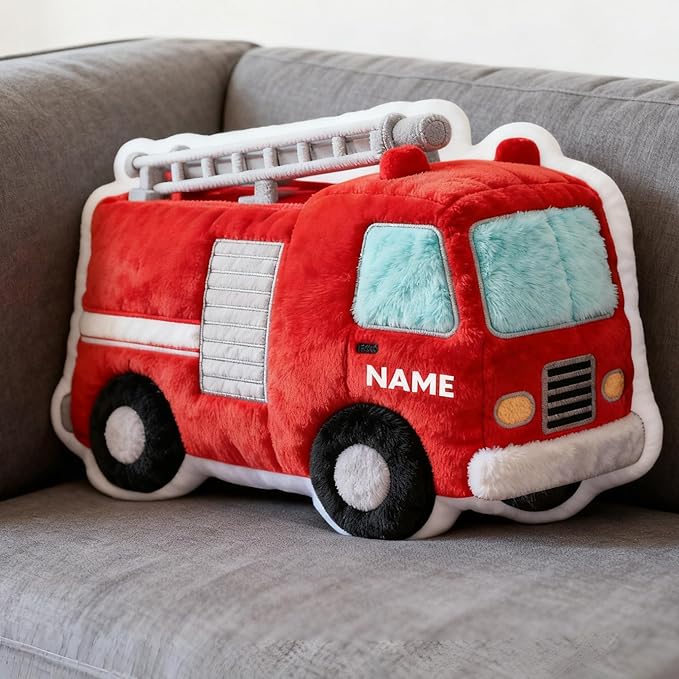 Custom Fire Truck Shaped Pillow Cute Personalized Name Plush Doll, Double-Sided Construction Engineering Vehicle Pillow for Kids, Birthday gifts for Boys and Girls Sofa Decorative Pillows 8-32in