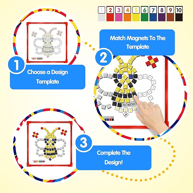 GLEEHAPY Learning Educational STEM Toy,Mosaic Magnetic Puzzle,300 Foam Building Blocks with 20 Patterns,Math Counting Activities, Montessori Sensory Art Kit Gift for Boy Girl Kids 4 5 6 7+