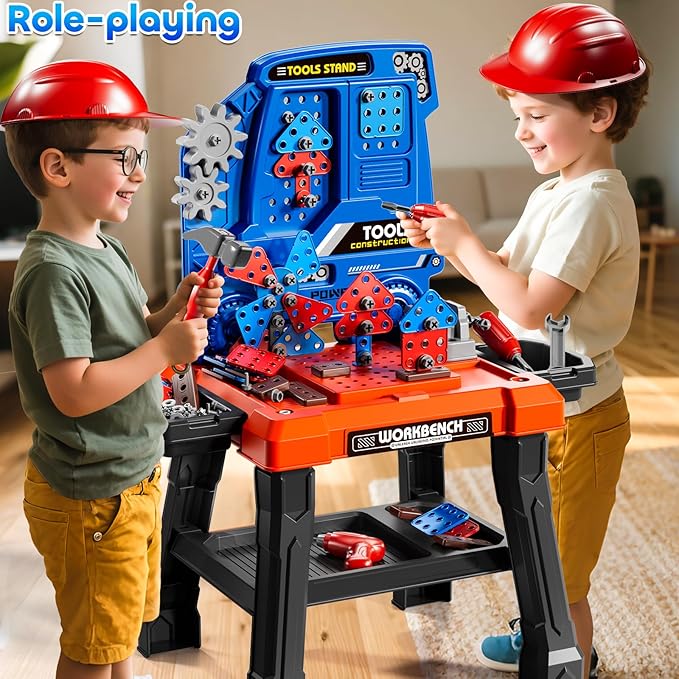 Kids Tool Toy Playset with Electronic Drill Sound for Aged 3 4 5 6 7 8, Workbench Toys for Toddlers 3-5, Pretend Play Tool Box, Construction Mechanic Set, Birthday Gift for Boys Girls Ages 3-8