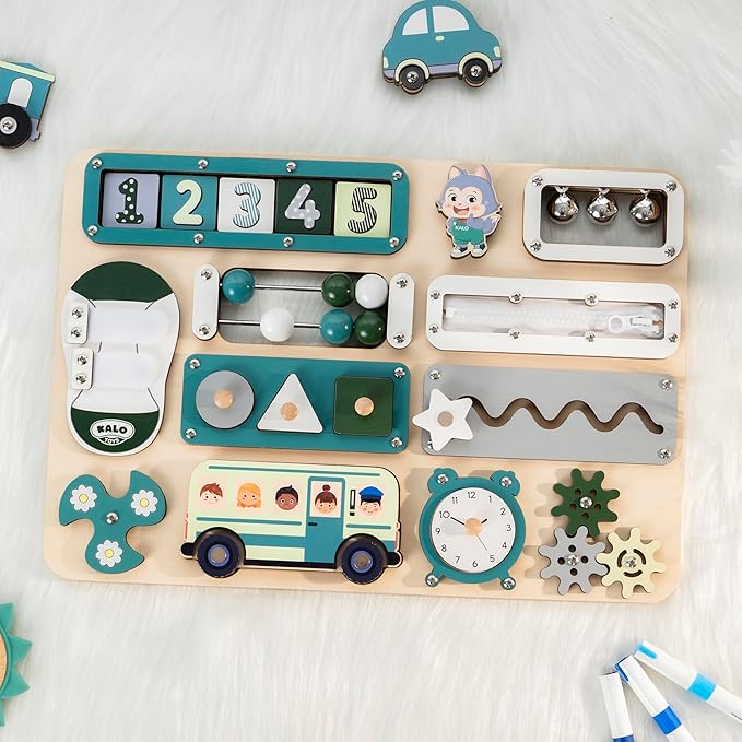 Large Busy Board Montessori Toys for 1 2 3 Year Old - Sensory Toys for Toddlers 1-3 - Fine Motor Skills & Early Learning - Montessori Gift for Boys & Girls - Travel-Friendly & Safe (Green)