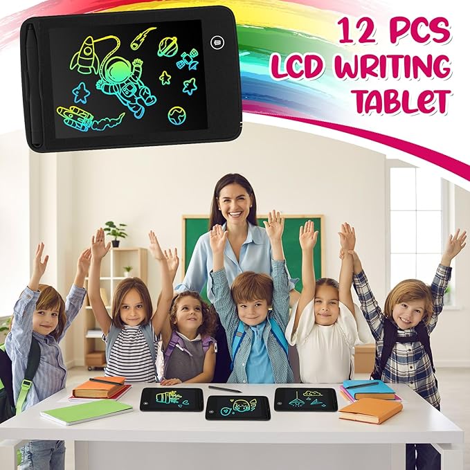 Zhehao 12 Pcs LCD Writing Tablet for Kids Colorful Drawing Doodle Board Drawing Tablet Erasable Reusable Electronic Draw Pad Gift for Boy Girl Xmas Educational Learning(6.5 Inch Screen,Dark Color)