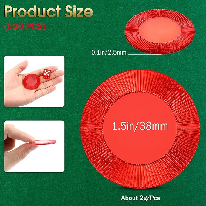 Leitee 500 Pcs Transparent Red Plastic Poker Chips Bulk 1.5 Inch Mini Bingo Chips Tokens Markers Blank Casino Counting Discs Learning Math Counters for Adults Interlocking Game Counting Reward Card