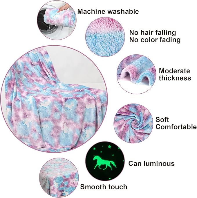 SALIMAH Glow in The Dark Blanket Unicorns Gifts for Girls, Toys for Girls Age 2 3 4 5 6 7 8 9 10 Year Old, Soft Kids Blankets Gifts for Grandkids Teens for Christmas Birthday, 50"x60"