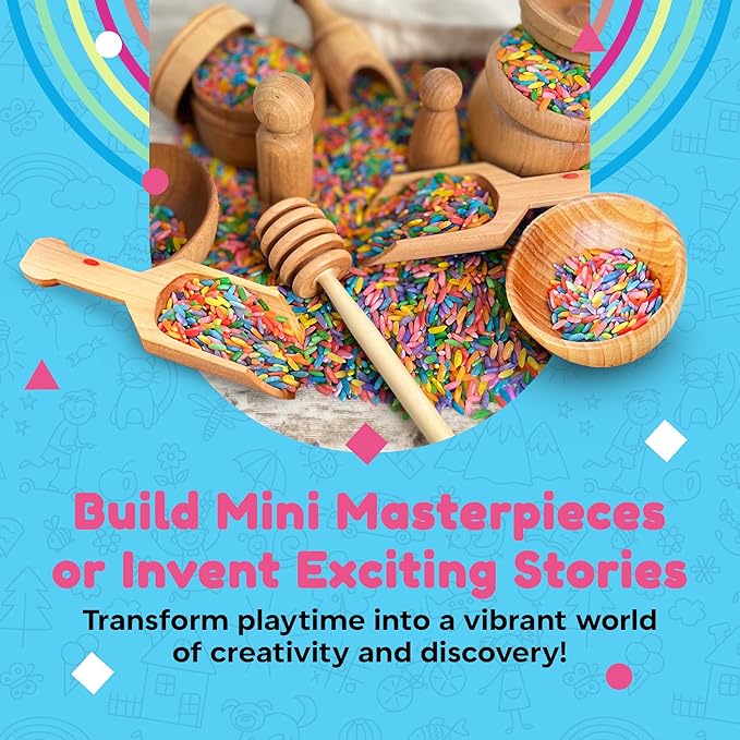 Wooden Tool Set for Sensory Bin (10 Piece), Child-Sized Montessori Sensory Toys for Developing Fine Motor Skills, Smooth Wooden Toys, Bin Scoops and Tools