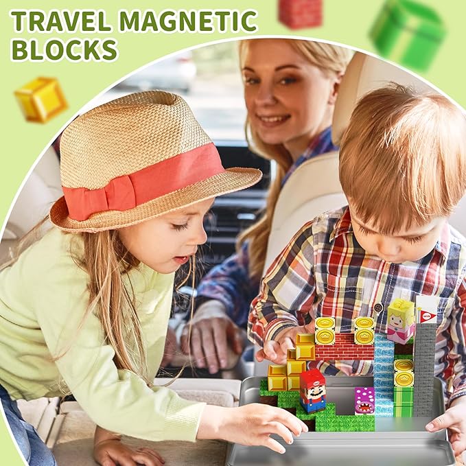Mini Magnetic Blocks, Travel Magnet Building Blocks for Toddlers, 35 PCS Magnetic Building Toys with Portable Iron Box STEM Educational Magnet Toys for Kids Ages 3 4 5 6 7 8 Year Old Boys Girls